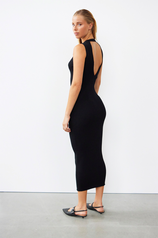 Nana Rib Midi Dress | Black - Thumbnail Image Number 3 of 4
