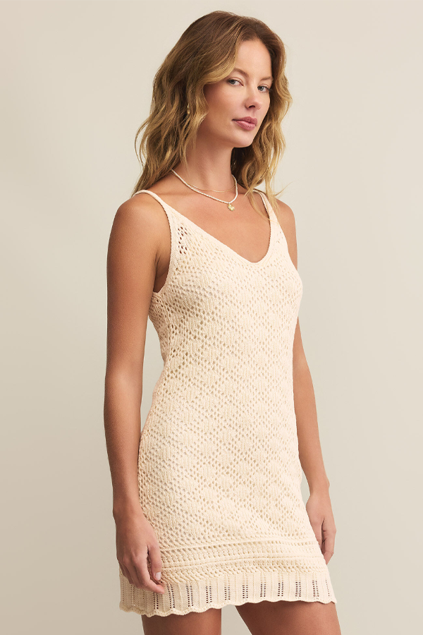 Charmer Crochet Mini Dress | Sea Salt - Visual Media Number 2 of 4