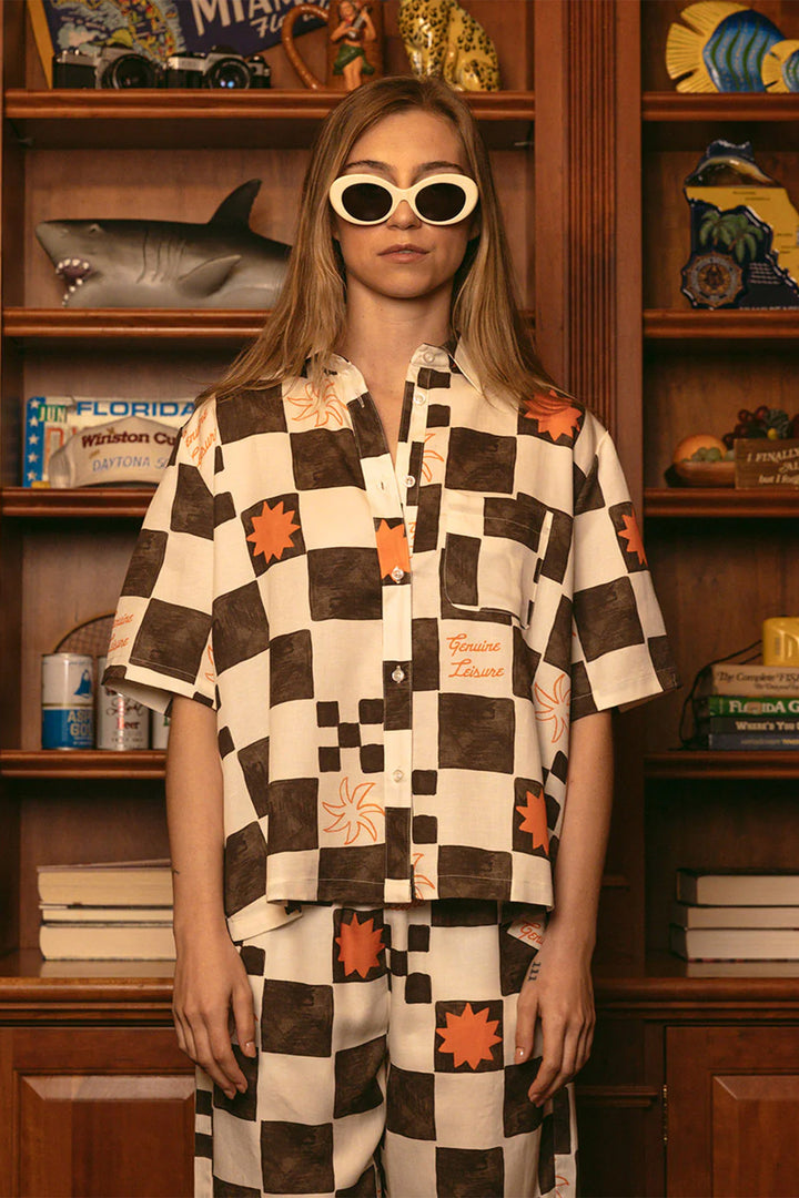 Check Crop Buttonup | Brown - Thumbnail Image Number 1 of 2
