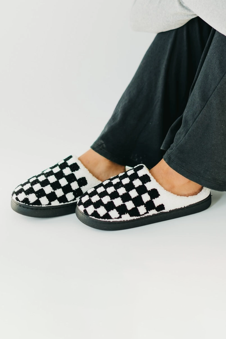 Cure X Beyond Checkered Slippers | Black &amp; White - Thumbnail Image Number 1 of 2
