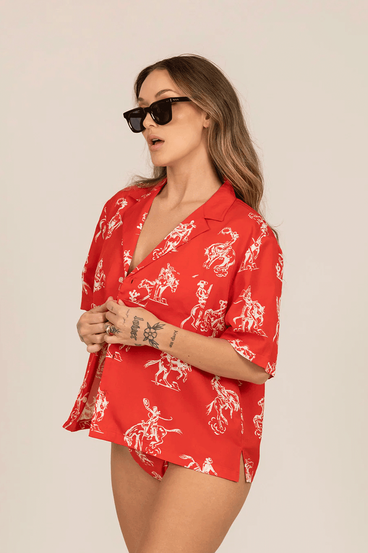 Cowboy Crop Button up | Red - Thumbnail Image Number 1 of 3

