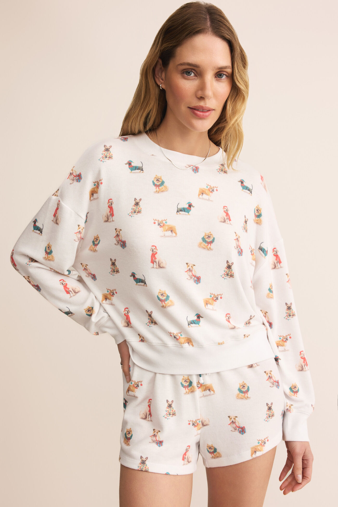 Cozy Up Pup Ls Top | White - Visual Media Number 1 of 3