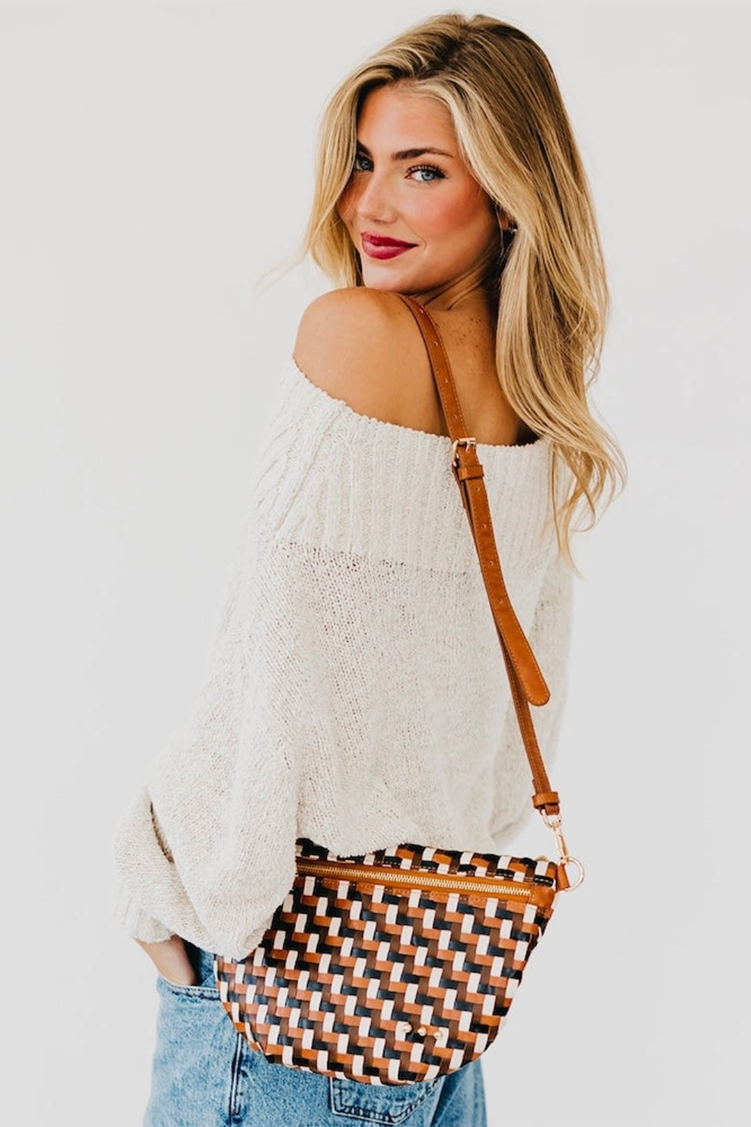 Diagonal Woven Westlyn Bum Bag | Brown - Visual Media Number 1 of 1