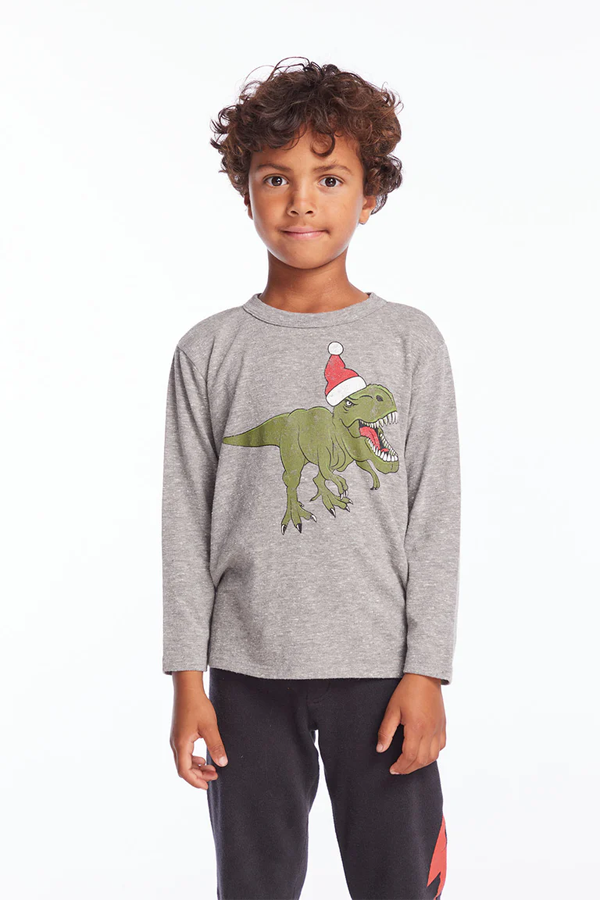 Dinosaur Santa Long Sleeve | Streaky Grey - Visual Media Number 1 of 3