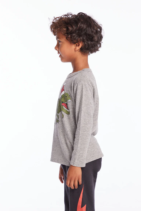 Dinosaur Santa Long Sleeve | Streaky Grey - Thumbnail Image Number 2 of 3
