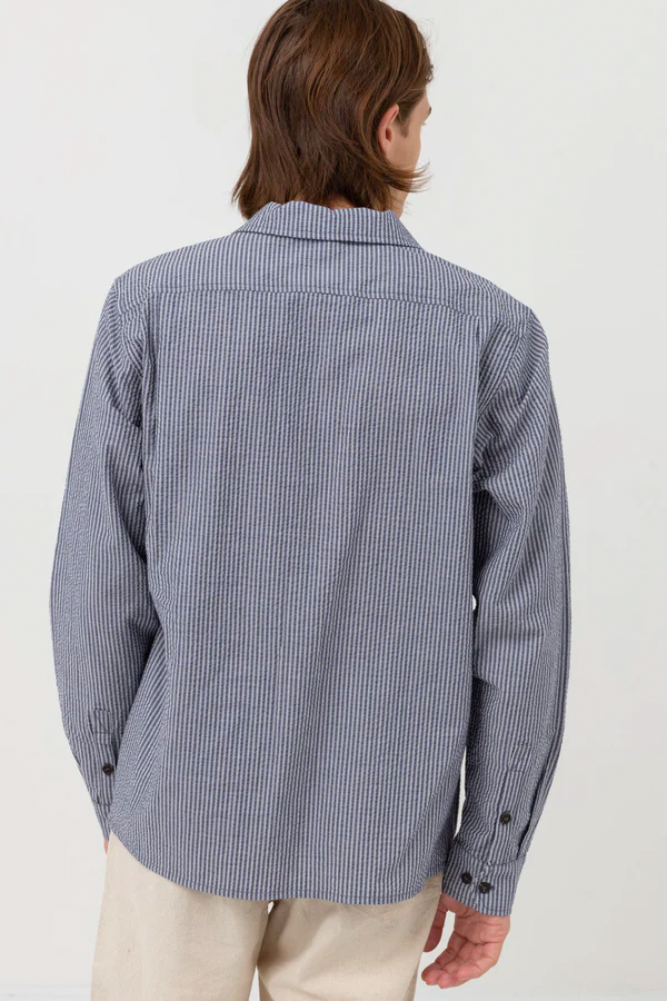 Striped Seersucker LS Shirt | Indigo - Main Image Number 3 of 3