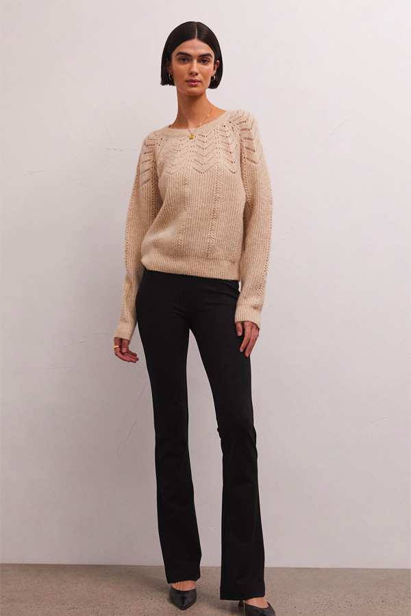 Sabine Pointelle Sweater | Light Oatmeal Heather - Thumbnail Image Number 2 of 4

