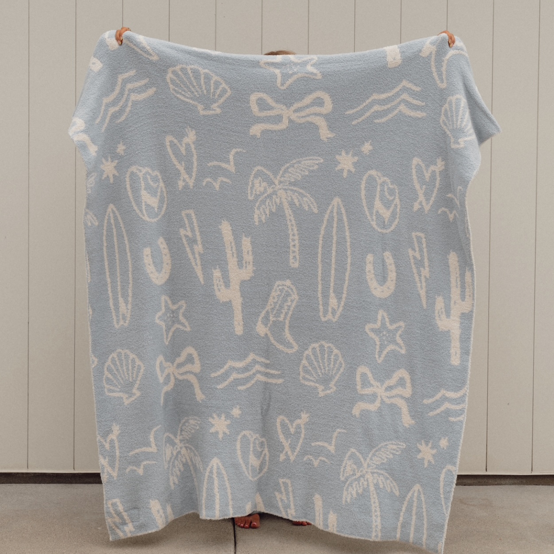 Coastal Cowgirl Luxe Home Blanket | Blue Cream - Visual Media Number 3 of 5
