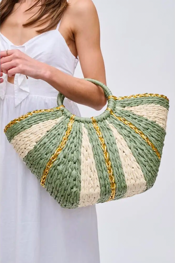 Carmen Straw Beach Tote | Sage Multi - Thumbnail Image Number 1 of 4
