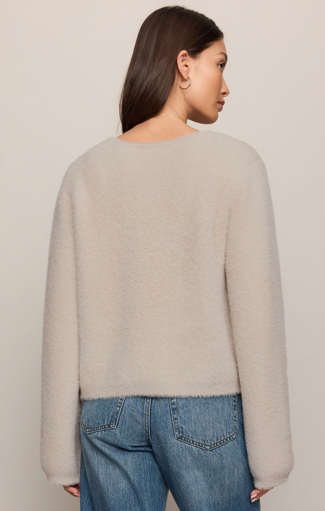 Winterglow Fluffy Cardigan | Frosted Pearl - Visual Media Number 3 of 3