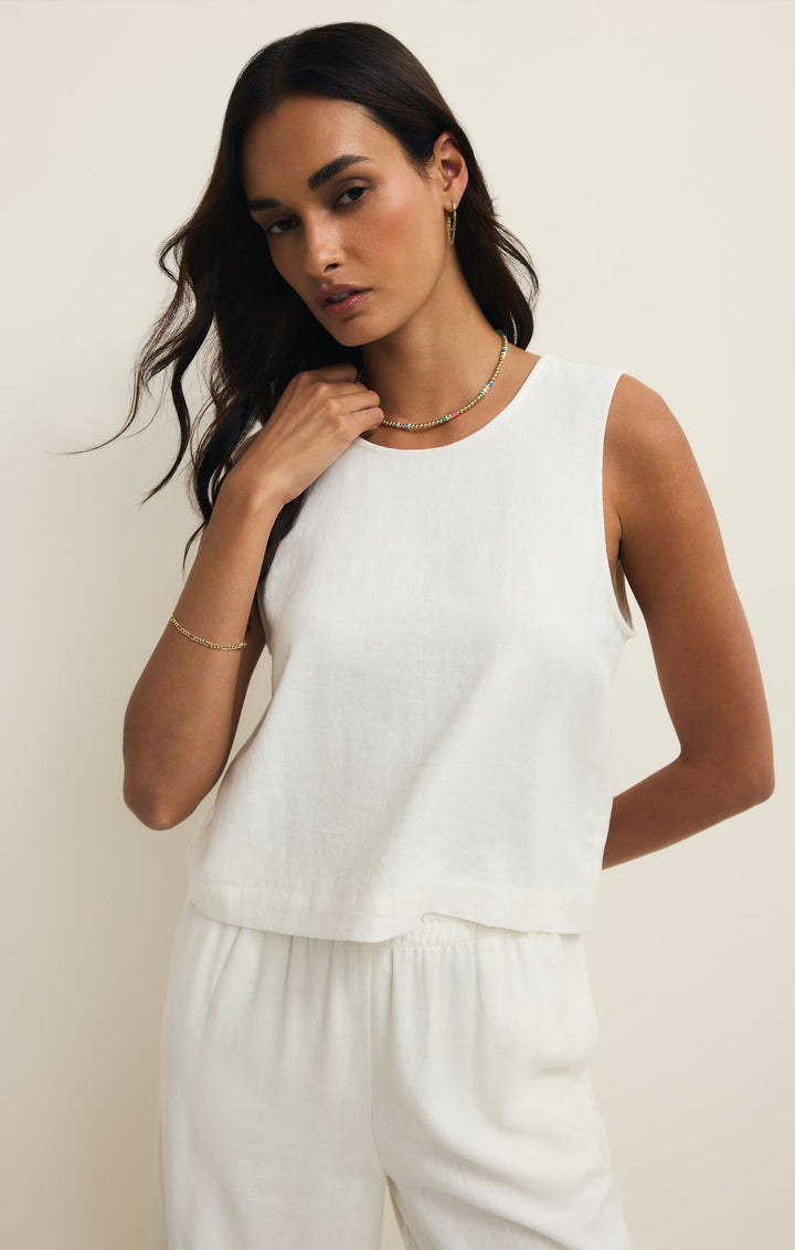 Sloane Linen Top | White - Thumbnail Image Number 1 of 2
