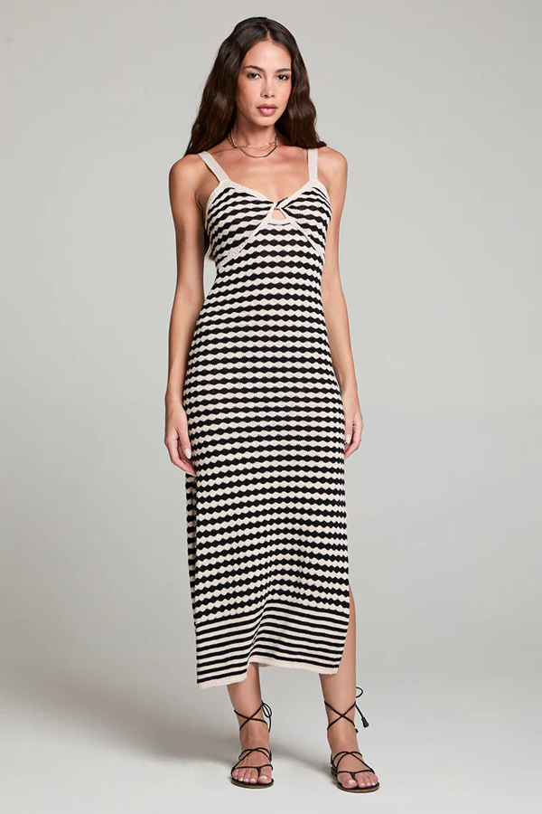 Evelina Midi Dress | Black White - Thumbnail Image Number 2 of 4
