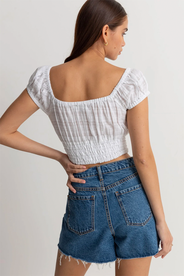 Dylan Cap Sleeve Top | White - Thumbnail Image Number 3 of 3

