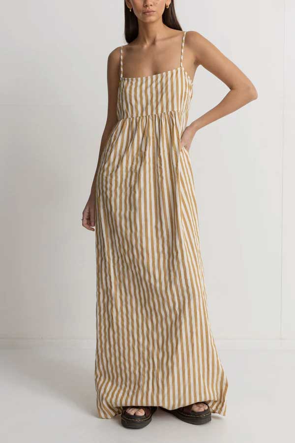 Goodtimes Stripe Maxi Dress | Camel - Thumbnail Image Number 1 of 2
