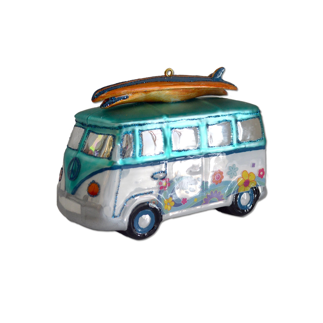 California Hippie Surf Van Glass Ornament - Visual Media Number 1 of 1