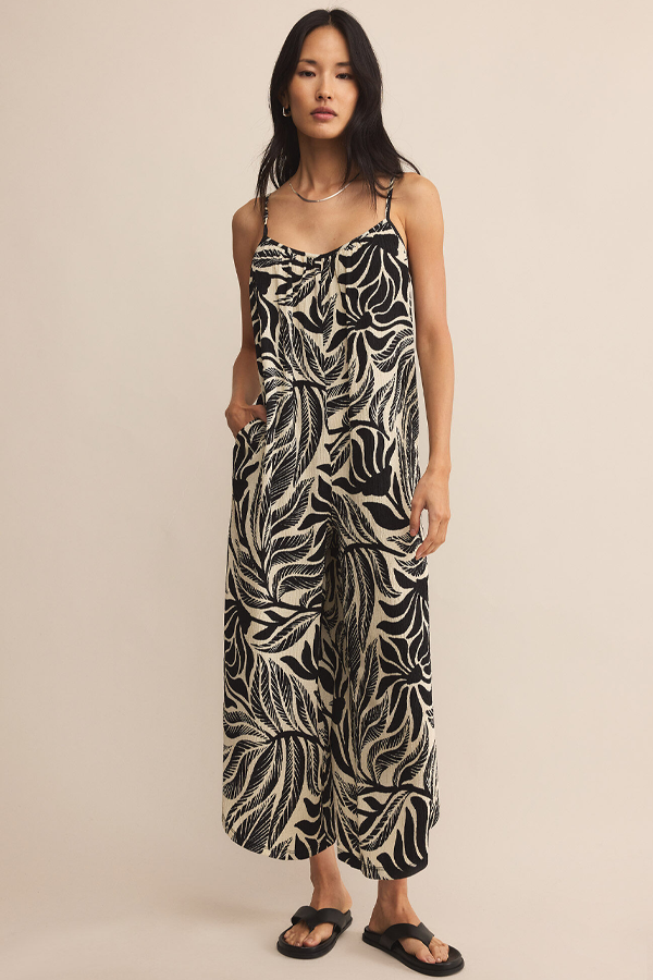 Flared Isla Leaf Jumpsuit | Black - Visual Media Number 1 of 1