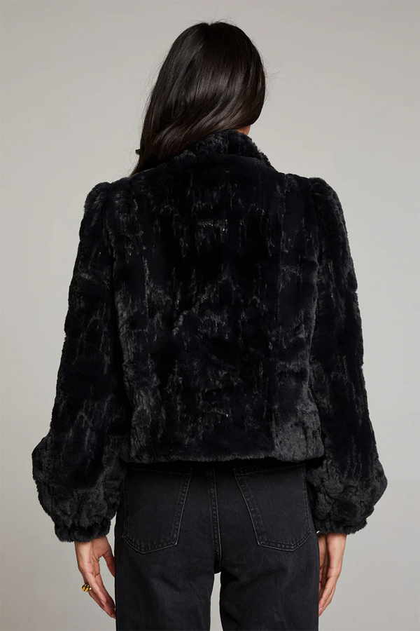 Sequin Faux Fur Coat | Licorice - Visual Media Number 3 of 3