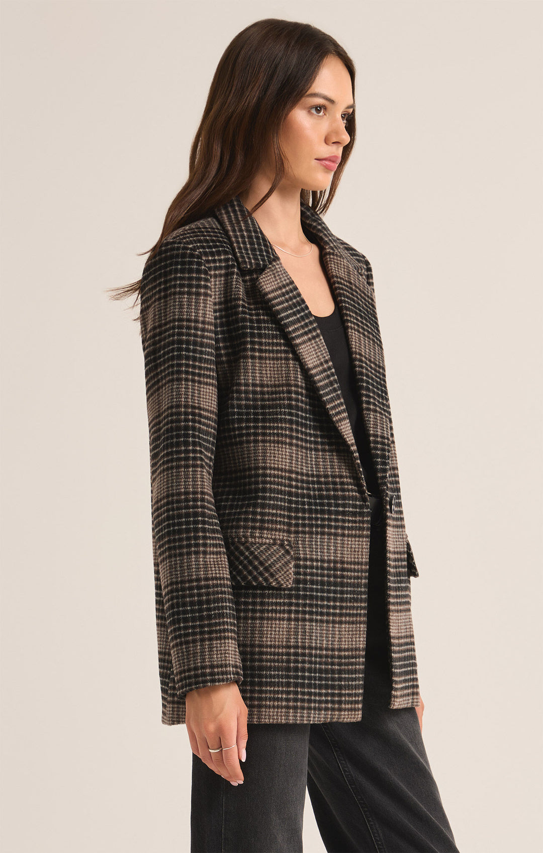 Kingston Relaxed Plaid Blazer | Latte - Visual Media Number 2 of 3