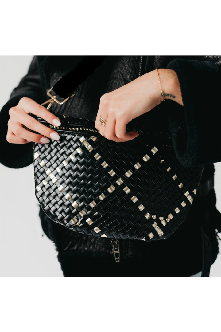 Westlyn Woven Bum Bag | Gold Metallic Diamond Black - Thumbnail Image Number 1 of 2
