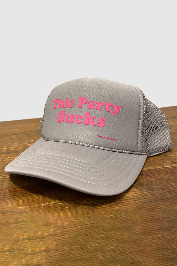 This Party Sucks Curved Trucker | Grey / Pink - Visual Media Number 1 of 1