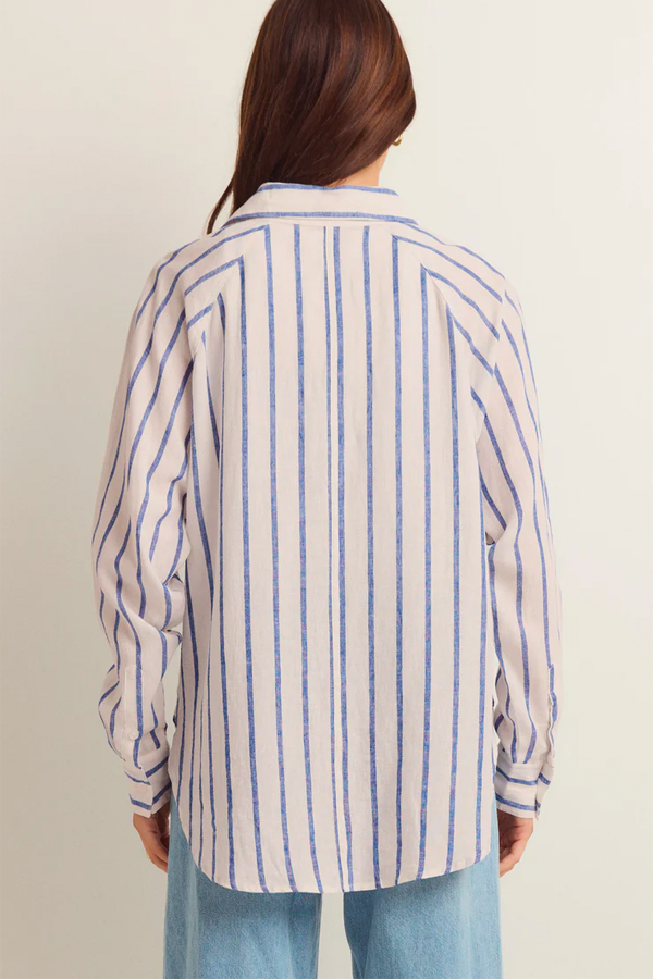 Perfect Linen Stripe Top | Palace Blue - Thumbnail Image Number 3 of 4
