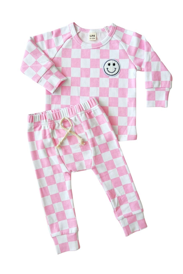 Checkered Smiley Lounge Set | Pink - Visual Media Number 2 of 2