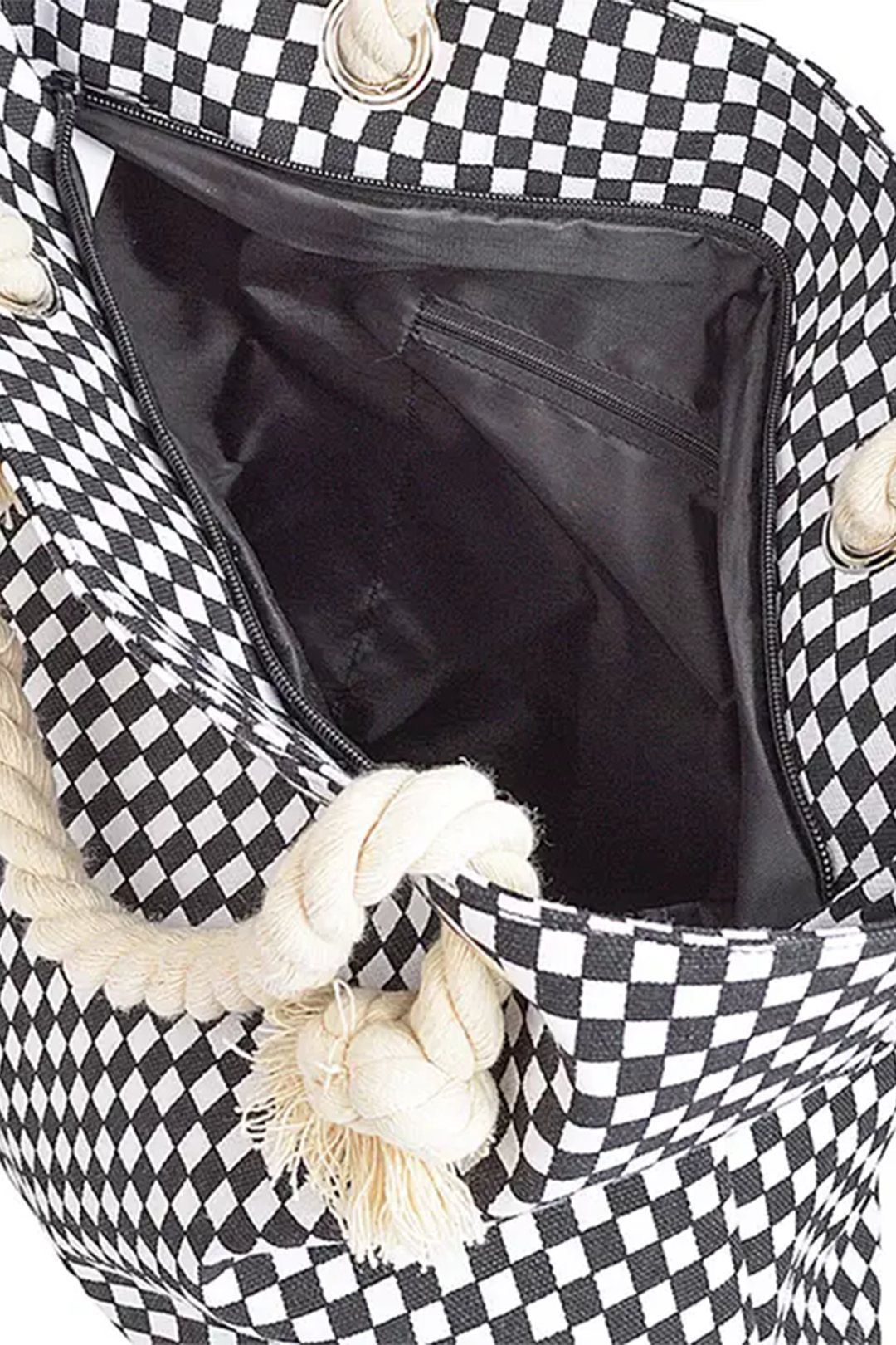 Checker Pattern Print Tote | Black - Visual Media Number 2 of 2