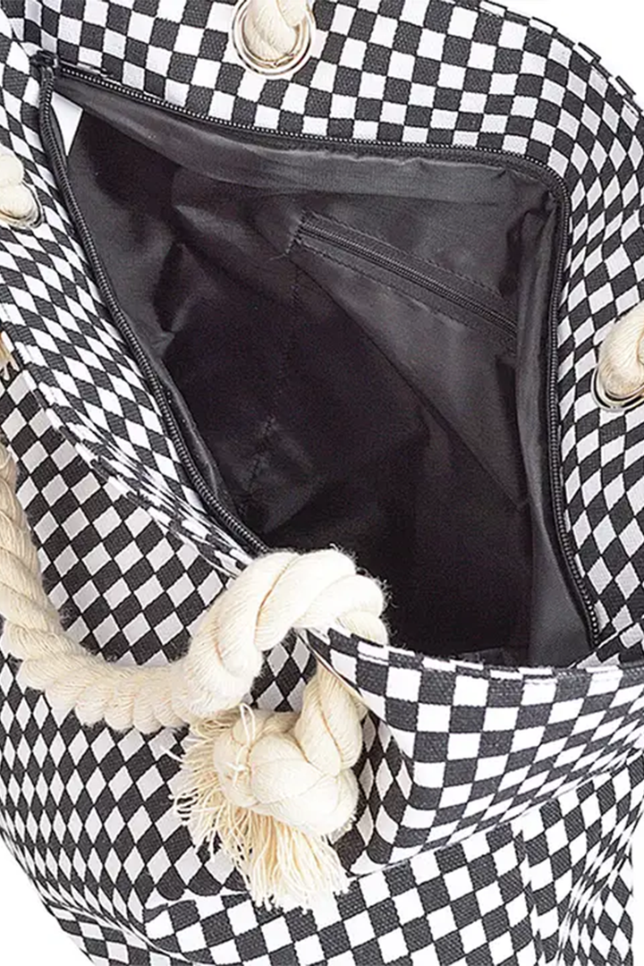 Checker Pattern Print Tote | Black - Thumbnail Image Number 2 of 2
