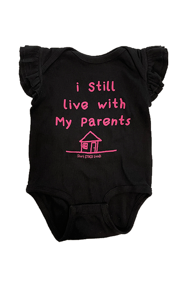 I Still Live Onesie Flutter Sleeve | Black / Pink - Main Image Number 1 of 1