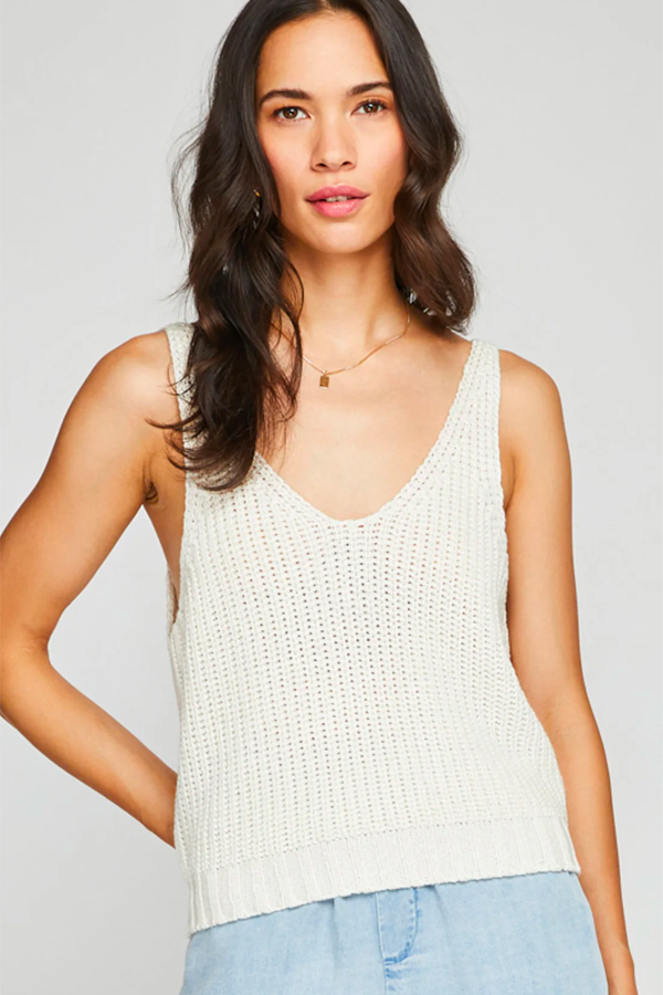 Lizzie Knit Tank | Cream - Main Image Number 1 of 3