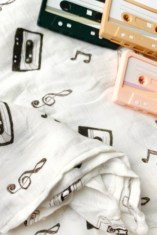 Retro Cassette Tapes Organic Blanket Swaddle - Visual Media Number 2 of 3