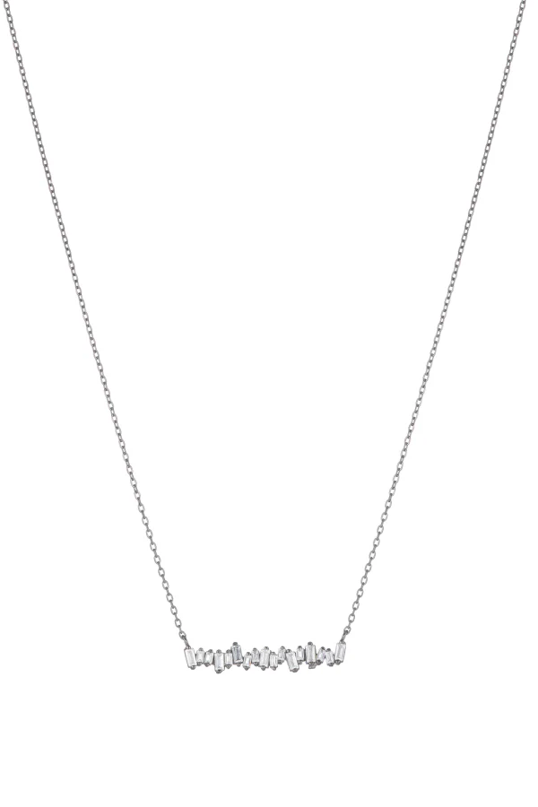 CZ Baguette Bar Necklace | Oxidized - Visual Media Number 1 of 2