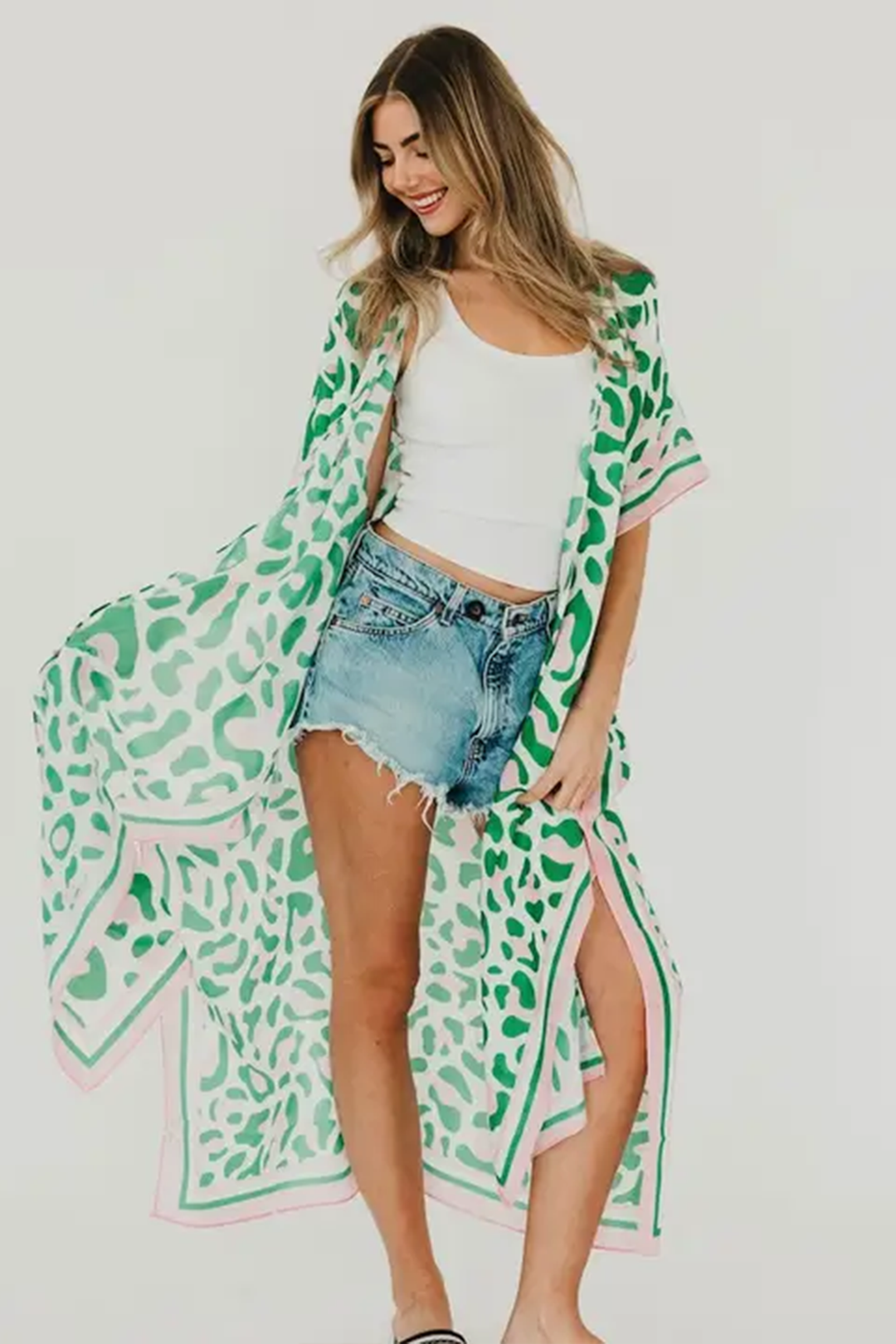 Lena Leopard Kimono | Green - Visual Media Number 2 of 2