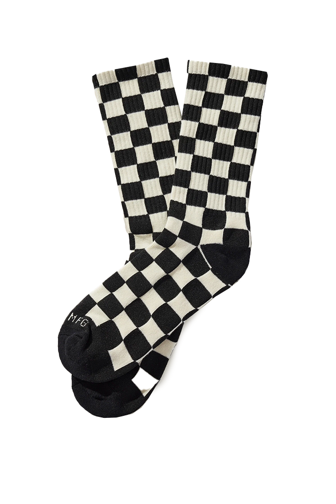 Kids Checkerboard Crew Socks | Black - Visual Media Number 1 of 1