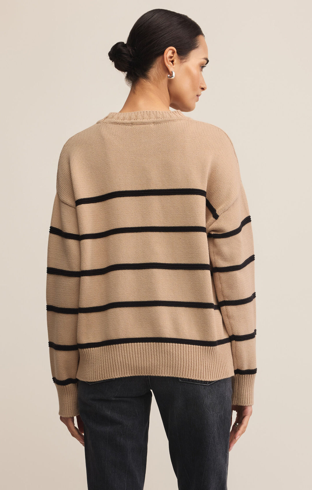 Boyfriend Striped Sweater | Heather Taupe - Visual Media Number 2 of 2