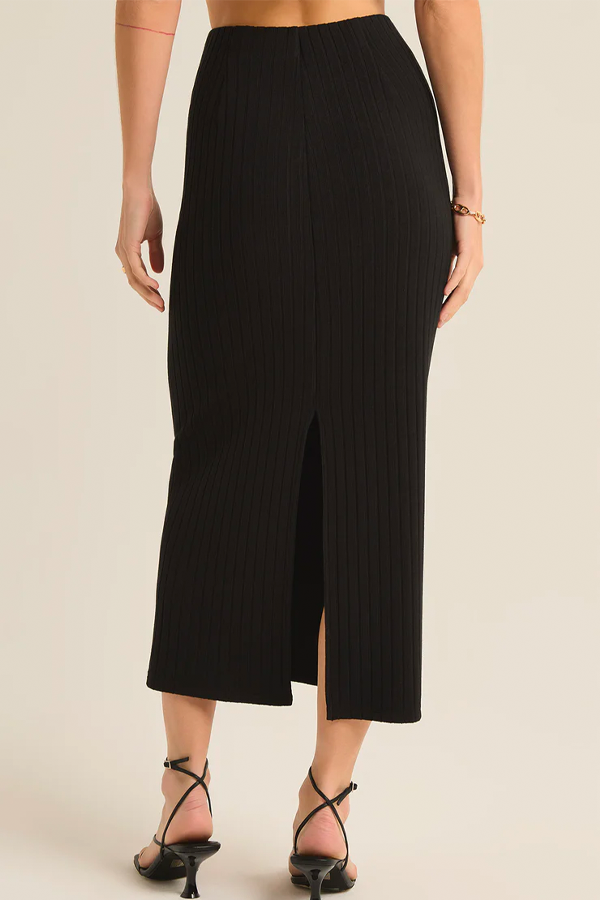 Louisa Rib Midi Skirt | Black - Visual Media Number 2 of 4