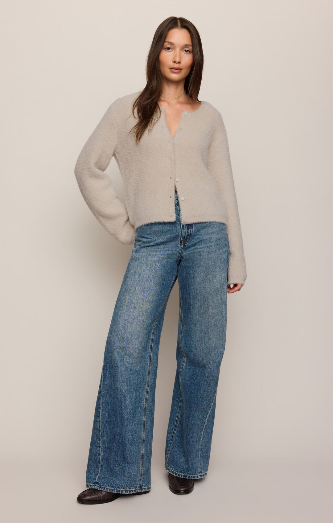 Winterglow Fluffy Cardigan | Frosted Pearl - Visual Media Number 1 of 3