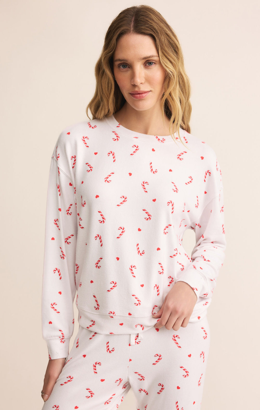 Cozy Candy Cane Ls Top | White - Visual Media Number 1 of 2