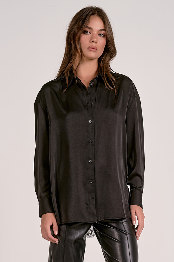 Lace Back Button Down | Black - Thumbnail Image Number 1 of 3
