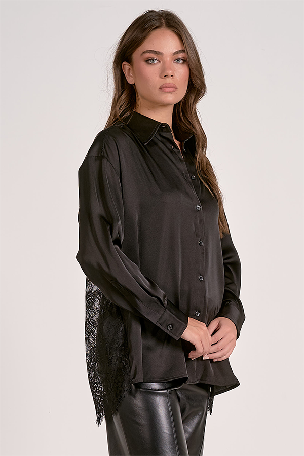 Lace Back Button Down | Black - Thumbnail Image Number 2 of 3
