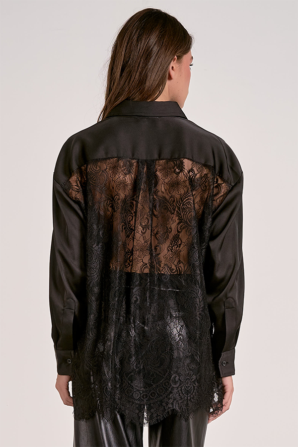 Lace Back Button Down | Black - Thumbnail Image Number 3 of 3

