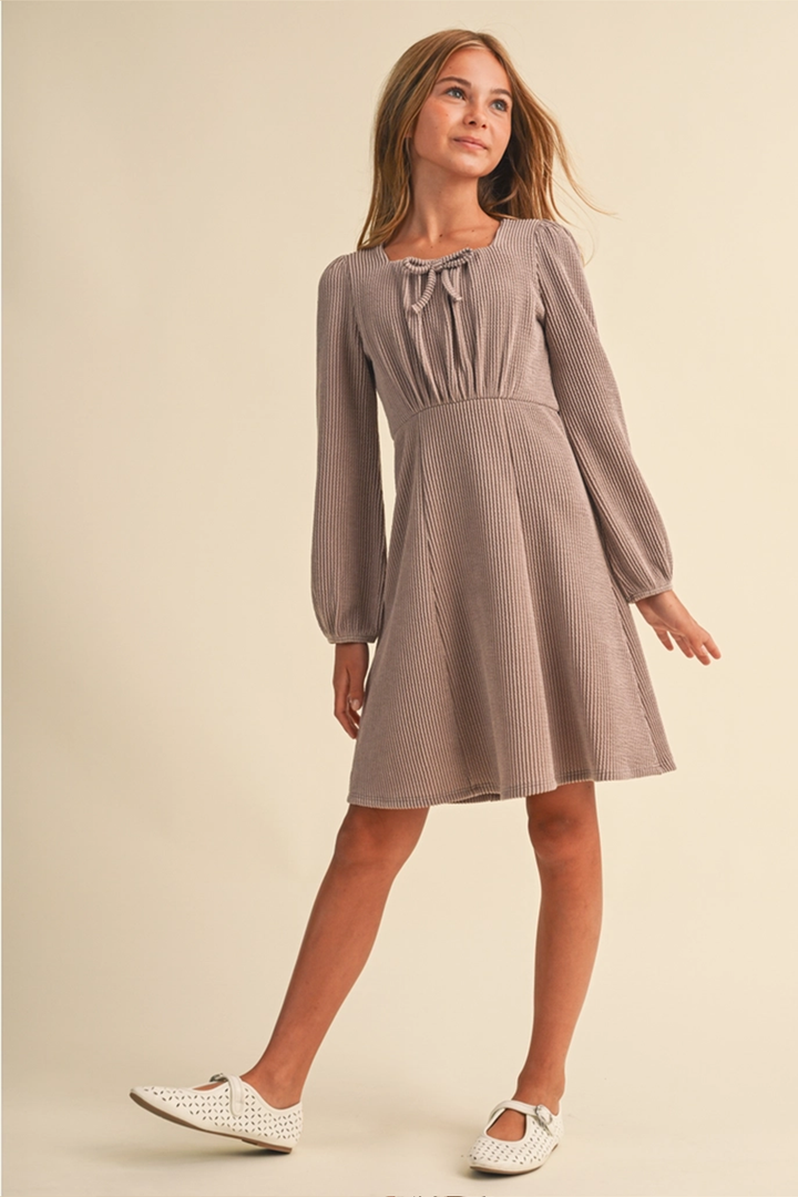 Olivia Knit Long Sleeve Dress | Mocha - Thumbnail Image Number 2 of 3
