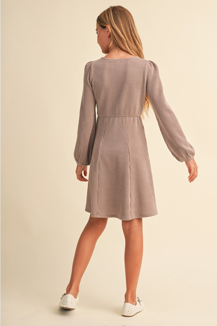 Olivia Knit Long Sleeve Dress | Mocha - Thumbnail Image Number 3 of 3

