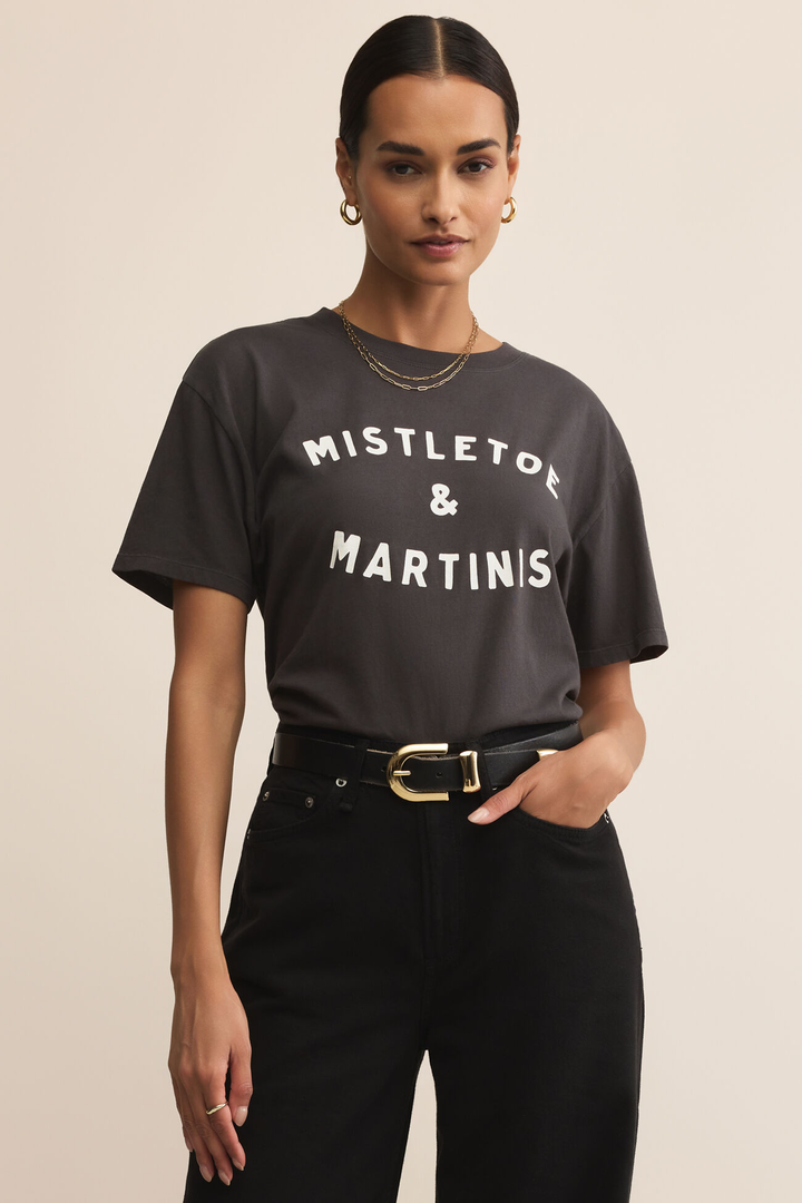 Mistletoe Boyfriend Tee | Black Sand - Thumbnail Image Number 1 of 3
