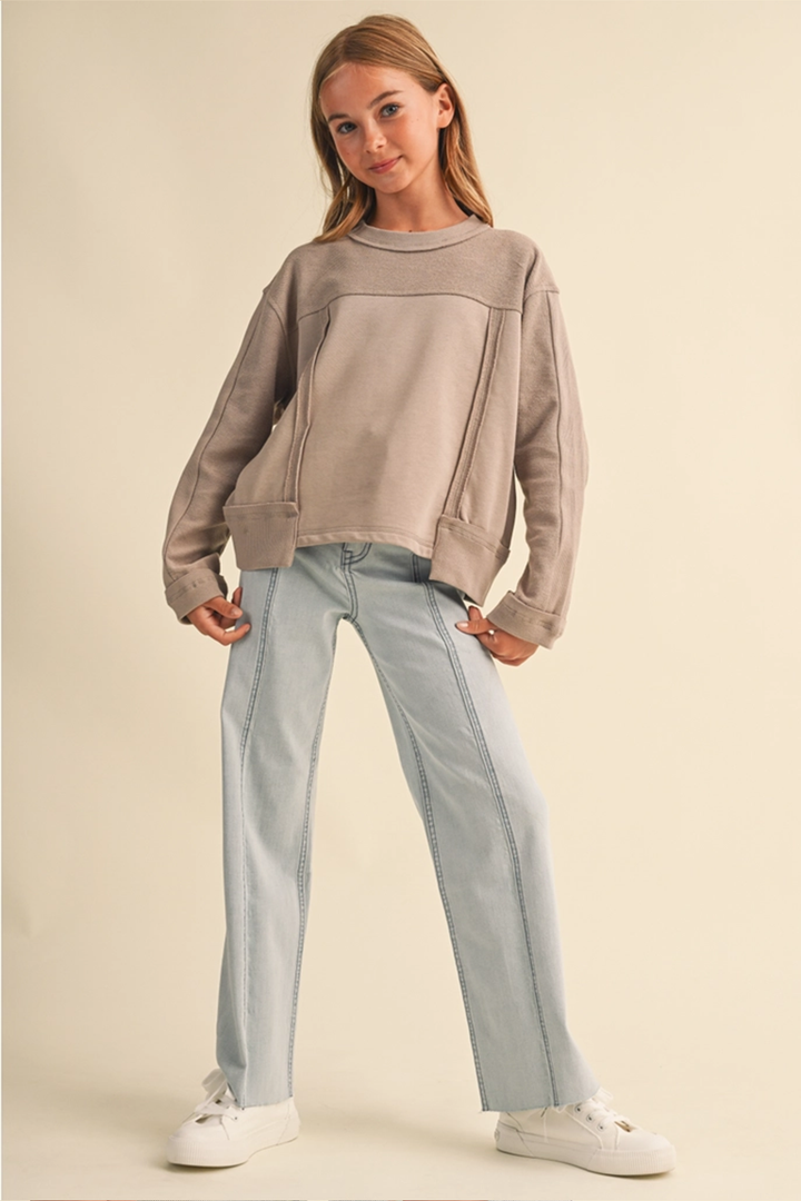 Lucy Crew Neck Sweatshirt | Taupe - Thumbnail Image Number 1 of 3
