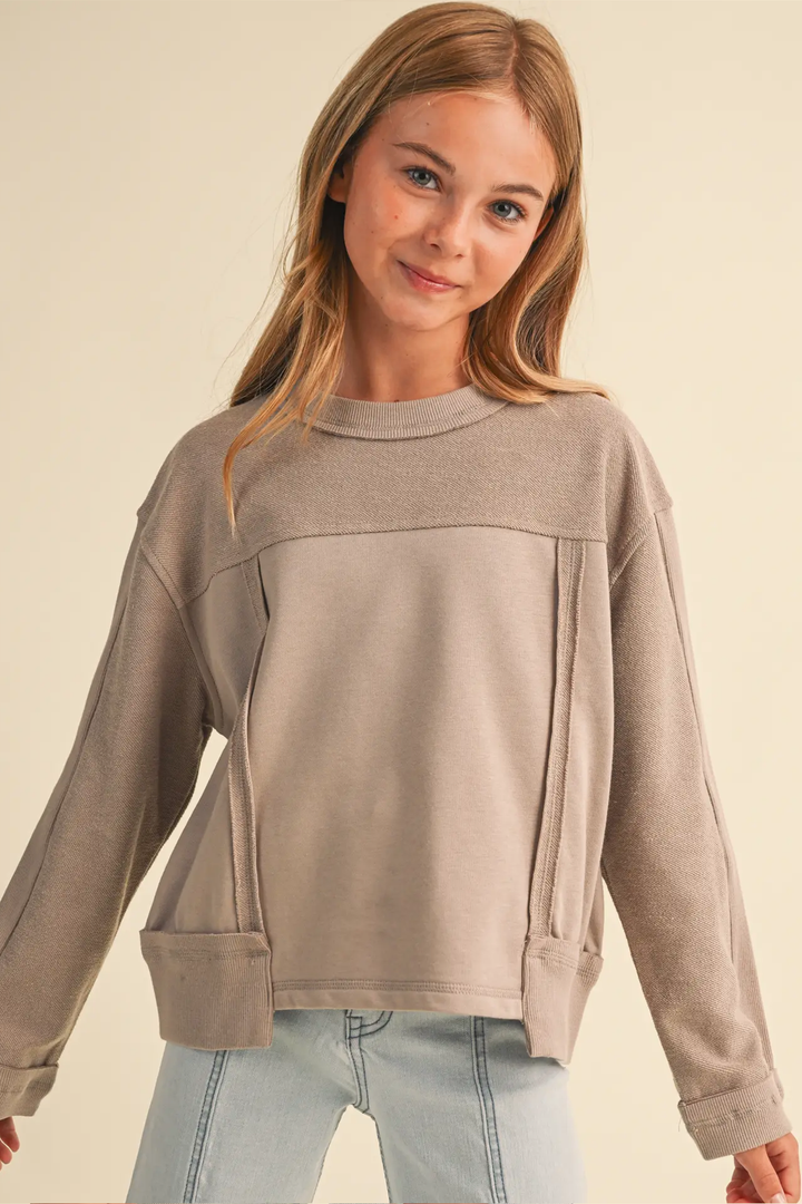 Lucy Crew Neck Sweatshirt | Taupe - Thumbnail Image Number 2 of 3
