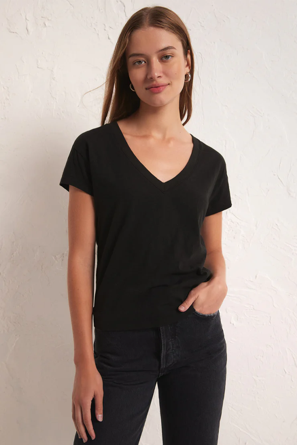 Modern V-Neck Tee | Black - Thumbnail Image Number 2 of 4
