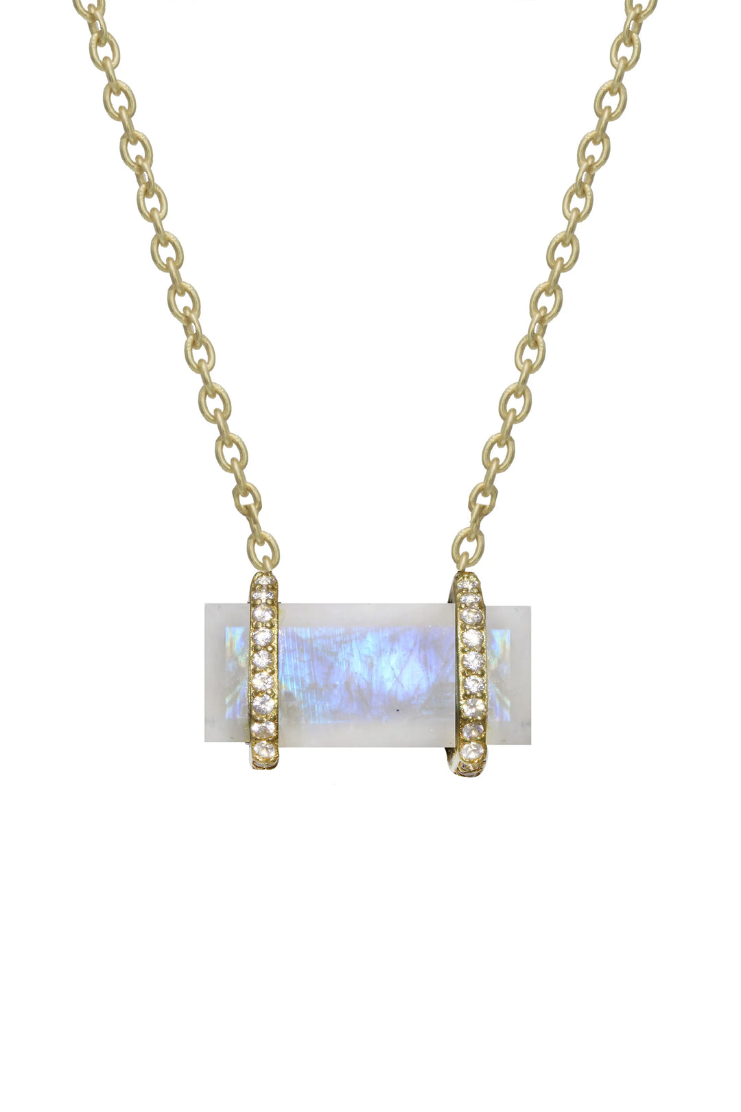 Pavé Bar Gemstone Necklace | Moonstone - Visual Media Number 1 of 1