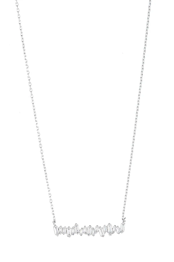 CZ Baguette Bar Necklace | Silver - Visual Media Number 1 of 2