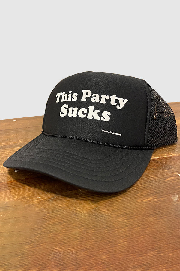 This Party Sucks Curved Trucker | Black / White - Main Image Number 1 of 1